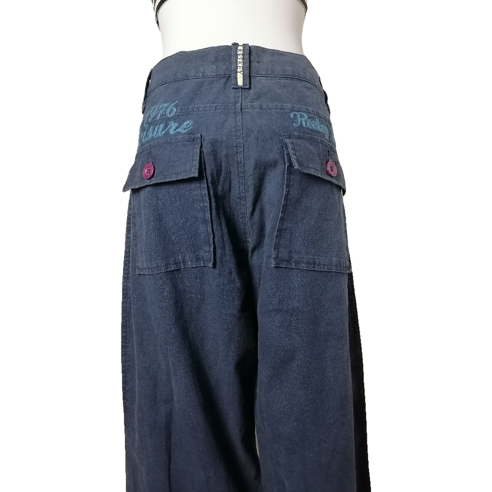 💦 M, blue linen and cotton blend  high rise wide leg casual pants by ReekeyShop